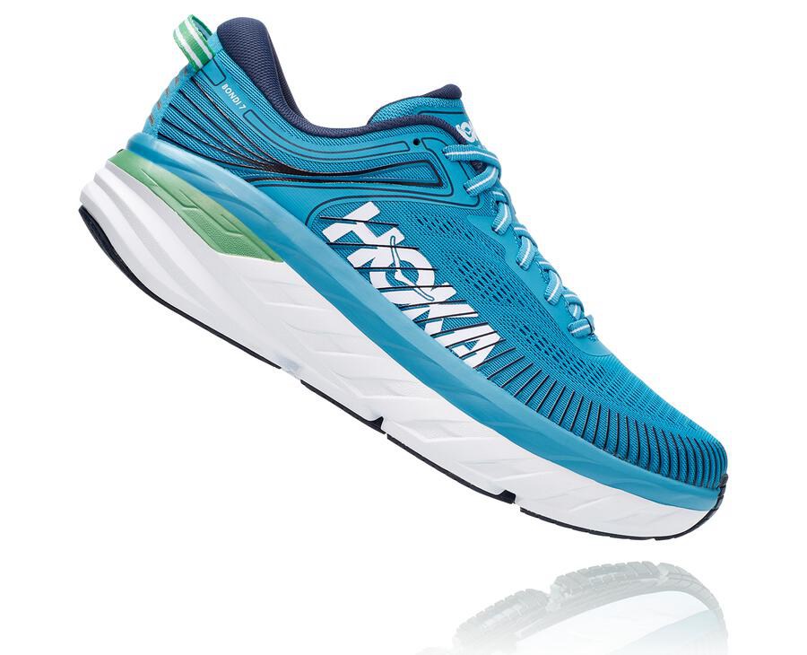 Hoka One One Mens Running Shoes - Bondi 7 - Blue/White - XQPC71650